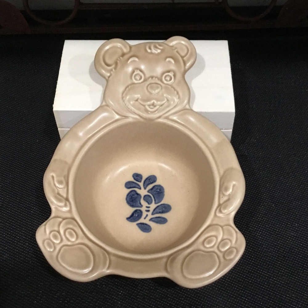 VTG Pfaltzgraff Beige Bear-Shaped Kids Bowl with Blue Floral Accent